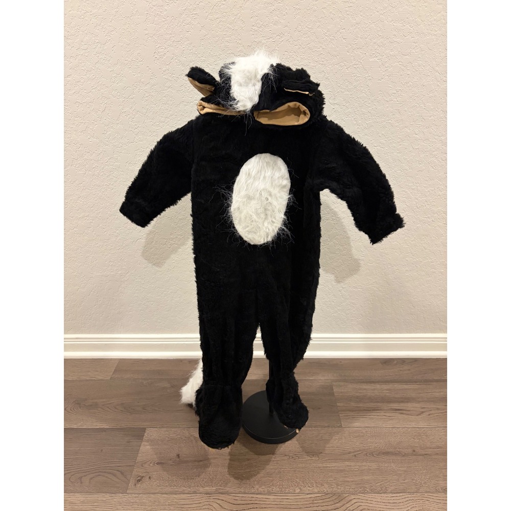 Kids Plush Skunk Costume One Piece Faux Fur Animal Suit Black White Halloween